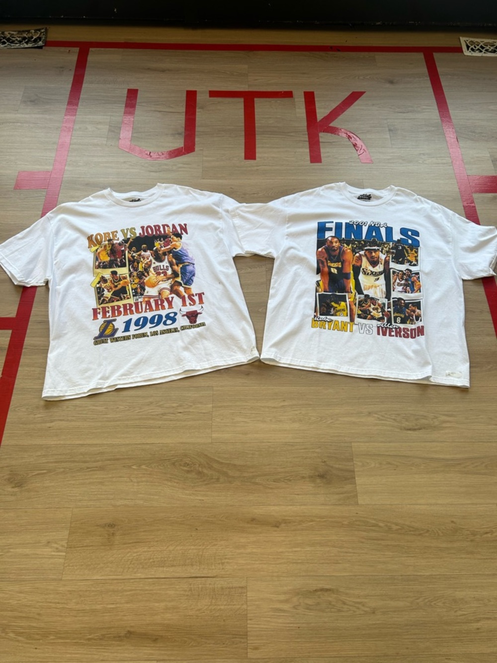White Graphic Basketball Tee - Kobe vs Jordan Style